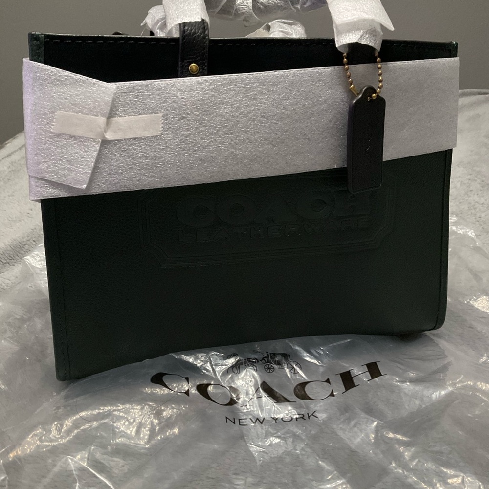 Coach Field Tote 30 in colorblock NWT Brass/Amazon Green Multi